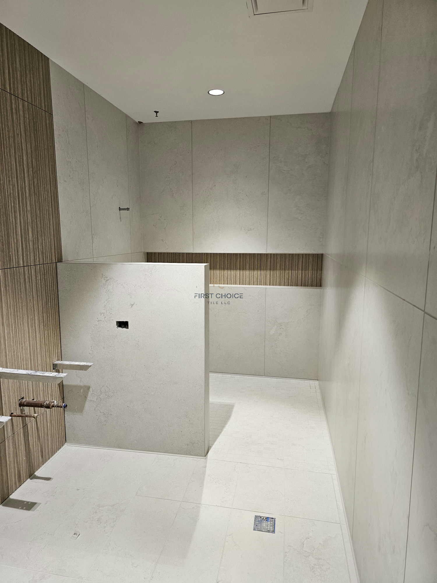 Large format tile bathroom before renovation — Bathroom project in Atlanta